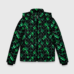 Куртка зимняя для мальчика Геометрический узор, зеленые фигуры на черном, цвет: 3D-светло-серый