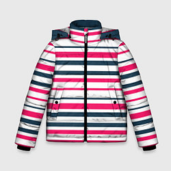Куртка зимняя для мальчика Красные и синие полосы на белом, цвет: 3D-красный
