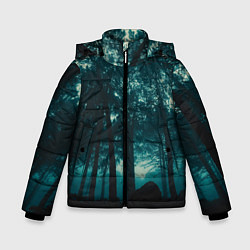 Куртка зимняя для мальчика Тёмный лес на закате, цвет: 3D-красный