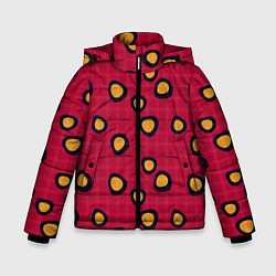 Куртка зимняя для мальчика Черно-желтые пятна на красном клетчатом фоне, цвет: 3D-светло-серый
