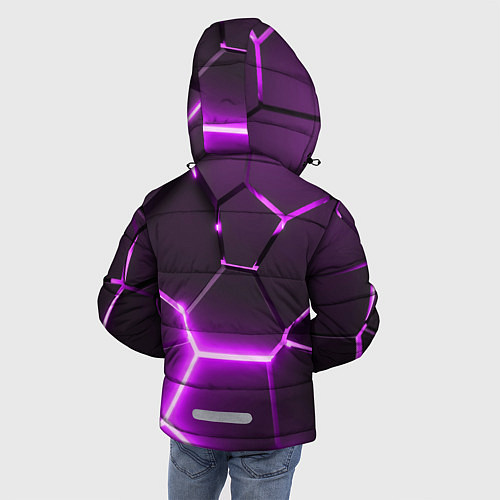 Зимняя куртка для мальчика Фиолетовые неоновые геометрические плиты / 3D-Черный – фото 4