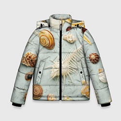 Зимняя куртка для мальчика Океанские ракушки и морские звёзды на песке