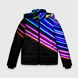 Куртка зимняя для мальчика Неоновые полосы на черном, цвет: 3D-черный