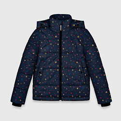 Зимняя куртка для мальчика Золотые, красные, синие звезды на темно синем