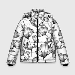 Зимняя куртка для мальчика Графичные цветы на белом фоне