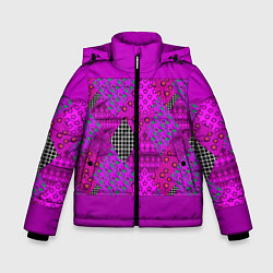 Зимняя куртка для мальчика Малиновый комбинированный узор пэчворк