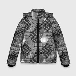 Куртка зимняя для мальчика Black and White Ethnic Patchwork Pattern, цвет: 3D-красный