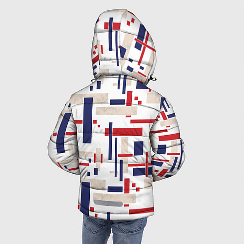 Зимняя куртка для мальчика Геометрический узор Орион красно-синий на белом / 3D-Черный – фото 4