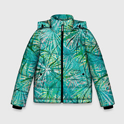 Куртка зимняя для мальчика Тропические листья на зеленом фоне, цвет: 3D-черный