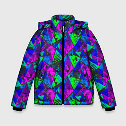 Куртка зимняя для мальчика Неоновый абстрактный геометрический узор, цвет: 3D-черный