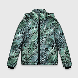 Зимняя куртка для мальчика Листья пальмы на леопардовом серо - зеленом фоне