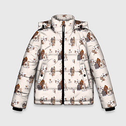 Зимняя куртка для мальчика Хюгге паттерн с домиками и цветами хлопка