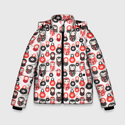 Куртка зимняя для мальчика Матрёшка и цветы, цвет: 3D-черный