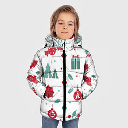 Куртка зимняя для мальчика Новый год подарки, конфеты, ёлочные шары, цвет: 3D-светло-серый — фото 2