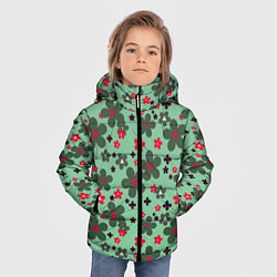 Куртка зимняя для мальчика Красно-зеленый цветочный узор ретро, цвет: 3D-черный — фото 2