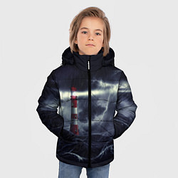 Куртка зимняя для мальчика Маяк и штормовое море в ночи, цвет: 3D-светло-серый — фото 2