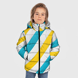 Куртка зимняя для мальчика Желтые и синие полосы, цвет: 3D-красный — фото 2