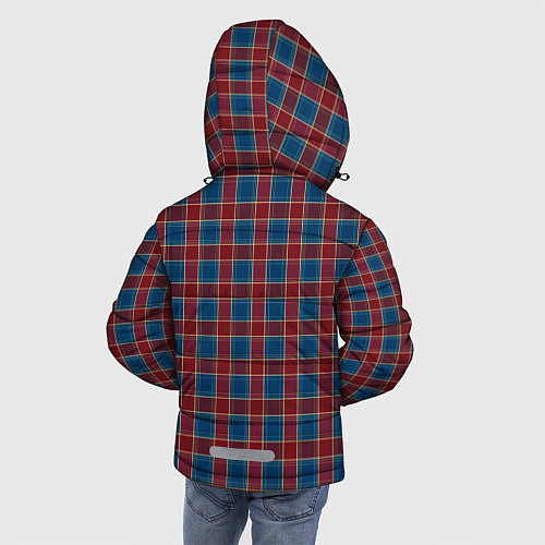 Зимняя куртка для мальчика Красно синий клетчатый узор Шотландка / 3D-Черный – фото 4