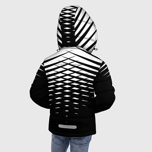 Зимняя куртка для мальчика Черно-белая симметричная сетка из треугольников / 3D-Черный – фото 4