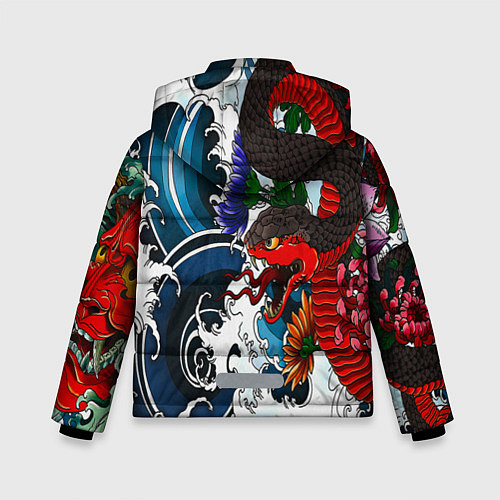 Зимняя куртка для мальчика Японский узор со змеей / 3D-Светло-серый – фото 2