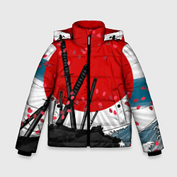 Куртка зимняя для мальчика Солнце, волны и катаны, цвет: 3D-светло-серый