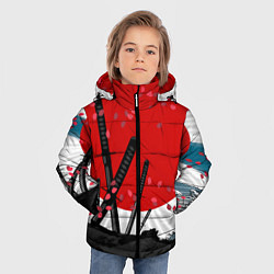 Куртка зимняя для мальчика Солнце, волны и катаны, цвет: 3D-светло-серый — фото 2