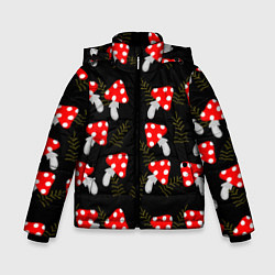 Куртка зимняя для мальчика Мухоморы на черном фоне, цвет: 3D-красный