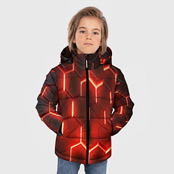 Куртка зимняя для мальчика Светящиеся красным светом шестиугольники, цвет: 3D-светло-серый — фото 2