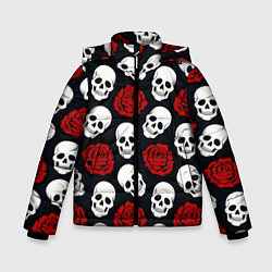 Куртка зимняя для мальчика Весёлые черепки и розы, цвет: 3D-красный
