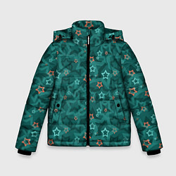 Зимняя куртка для мальчика Темный бирюзовый узор со звездами