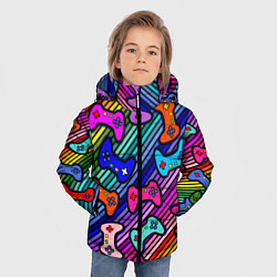 Куртка зимняя для мальчика Многоцветные полоски с джойстиками, цвет: 3D-светло-серый — фото 2