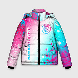 Куртка зимняя для мальчика Manchester City neon gradient style: надпись, симв, цвет: 3D-черный