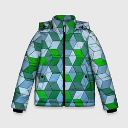 Зимняя куртка для мальчика Зелёные и серые абстрактные кубы с оптической иллю