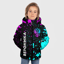 Куртка зимняя для мальчика Вероника и неоновый герб России: надпись, символ, цвет: 3D-черный — фото 2