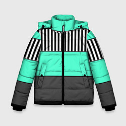 Куртка зимняя для мальчика Полосатый зеленый с черным и белым узор, цвет: 3D-светло-серый
