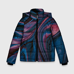 Куртка зимняя для мальчика Абстрактные фиолетовые и синие волны с блёстками, цвет: 3D-черный