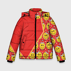 Куртка зимняя для мальчика Новогодние смайлы, цвет: 3D-черный