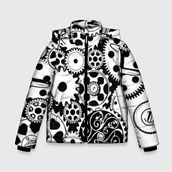 Зимняя куртка для мальчика Шестеренки в черно-белом стиле