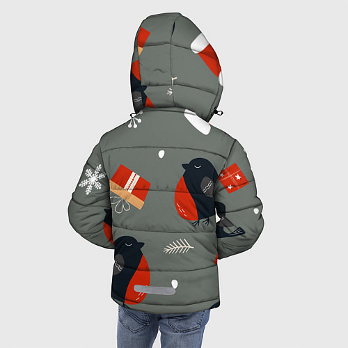 Зимняя куртка для мальчика Новогодние снегири / 3D-Черный – фото 4