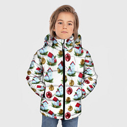 Куртка зимняя для мальчика Новогодние домики на белом - паттерн, цвет: 3D-черный — фото 2