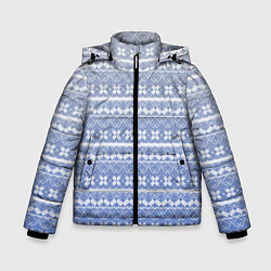 Зимняя куртка для мальчика Белый скандинавский орнамент на серо-голубом фоне