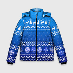 Зимняя куртка для мальчика Новогодний узор на синем фоне