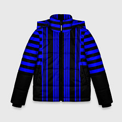 Зимняя куртка для мальчика Черно синий полосатый узор