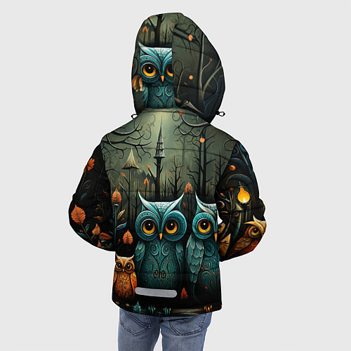 Зимняя куртка для мальчика Совы в стиле Folk Art / 3D-Черный – фото 4