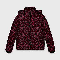 Зимняя куртка для мальчика Розовые сердечки на темном фоне