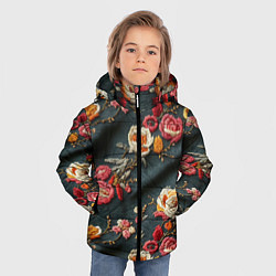 Куртка зимняя для мальчика Эффект вышивки разные цветы, цвет: 3D-черный — фото 2