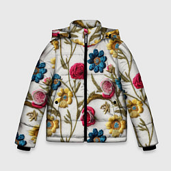 Куртка зимняя для мальчика Эффект вышивка летний узор, цвет: 3D-светло-серый