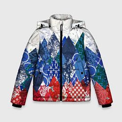 Куртка зимняя для мальчика Флаг России в стиле пэчворк, цвет: 3D-светло-серый