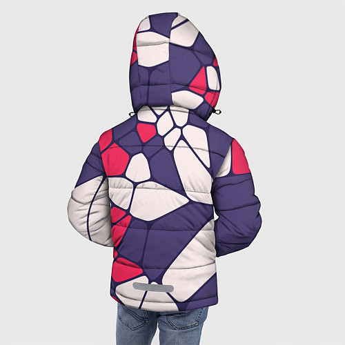 Зимняя куртка для мальчика Бело-фиолетово-красный паттерн из камней / 3D-Черный – фото 4