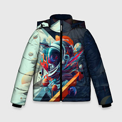 Куртка зимняя для мальчика Космос в стиле кубизма, цвет: 3D-черный